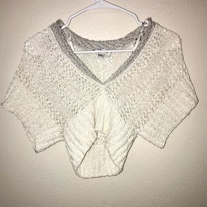 Vintage 90s/Y2K Bebe Crop Top Crotchet/Pastel Goth Baby Tee Bell Sleeve Sweater